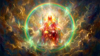 The Throne and the One Seated, Encircled by an Emerald Rainbow